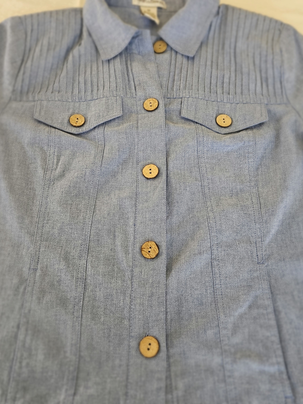 Draper’s & Damon’s Blue Chambray Pintuck Button Up Jacket Top Medium - Picture 13 of 16